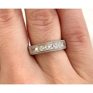 Geometric Cubic Zirconia 925 Sterling Silver Vintage Ring - sz 6.25
